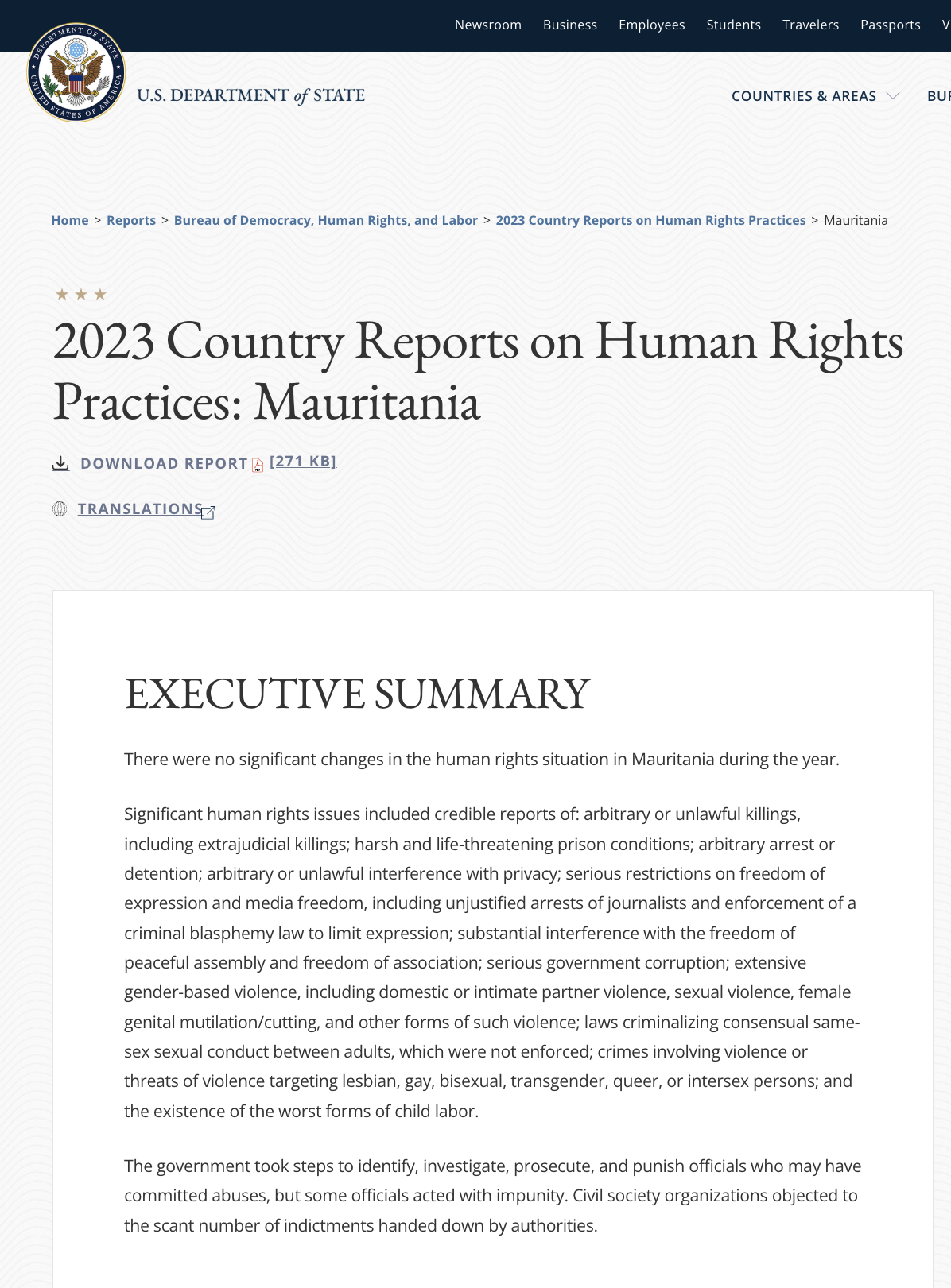 تقرير حقوق الإنسان في موريتانيا – الخارجية الأمريكية